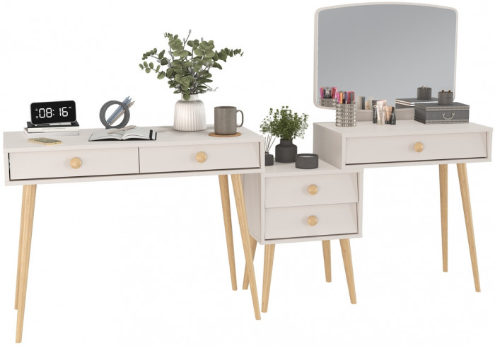 Афина Спальня Стол + Трюмо, цвет кашемир серый, ШхГхВ 100х45х76 + 105х38,6х129 см., универсальная сборка