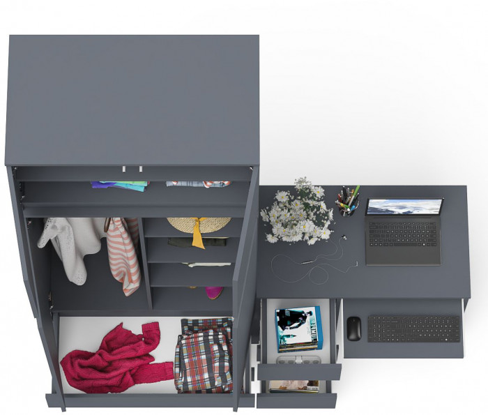 Мори компьютерный стол МС-6 левый + Шкаф МШ900.1 + Антресоль МА900.1, графит