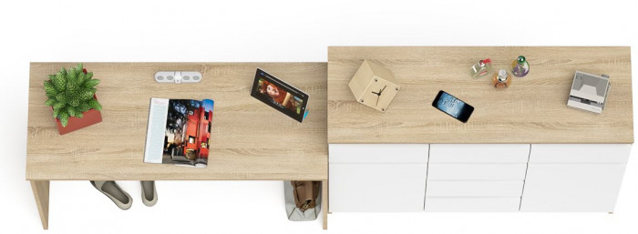 Мори письменный стол МСП1200.1 + Комод МК1200.4, дуб сонома/белый