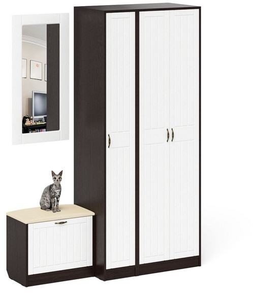 Прихожая П-6 Компоновка № 46, венге/фасады МДФ белое дерево фрезеровка прованс