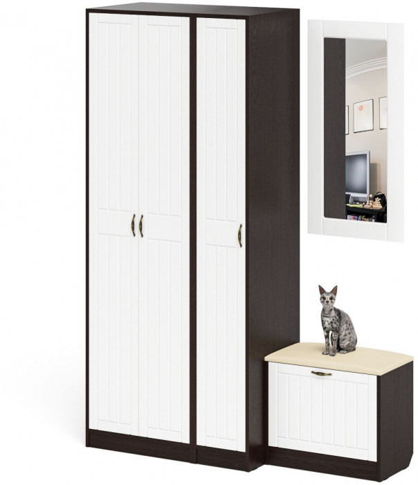 Прихожая П-6 Компоновка № 46, венге/фасады МДФ белое дерево фрезеровка прованс