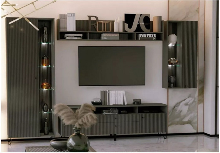 Модульная гостиная Оливия, композиция 1 (Графит, Графит глянец)