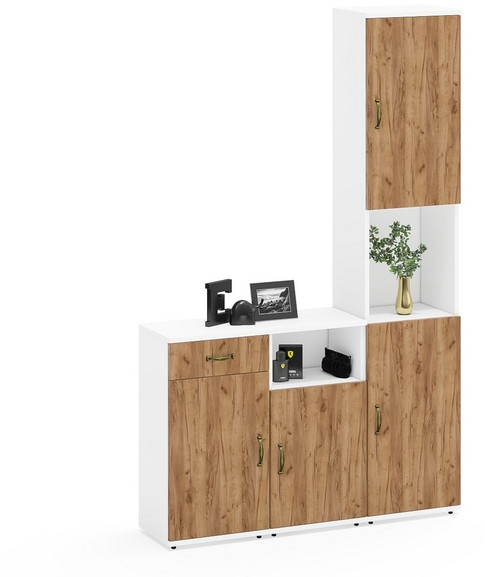 Лидер-8 Пенал + Тумба МД 3.15 + Тумба МД 3.19, белый шагрень/крафт золото