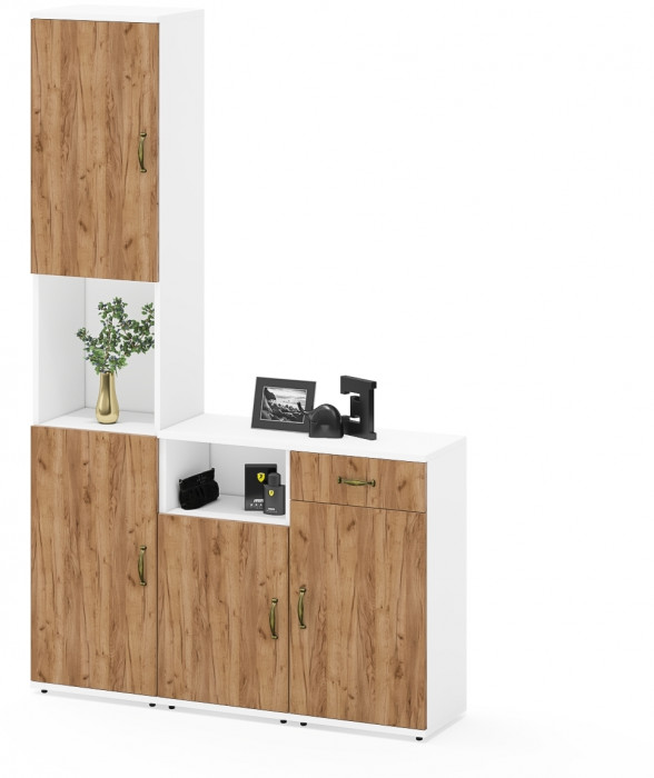 Лидер-8 Пенал + Тумба МД 3.15 + Тумба МД 3.19, белый шагрень/крафт золото