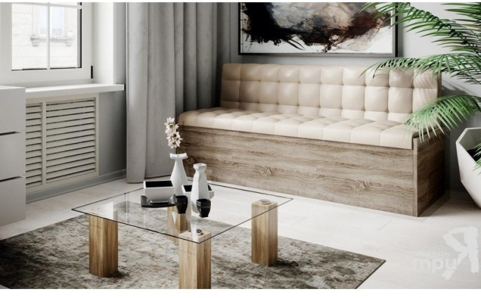 Форест Скамья прямая (Дуб Сонома трюфель/Кожзам бежевый)