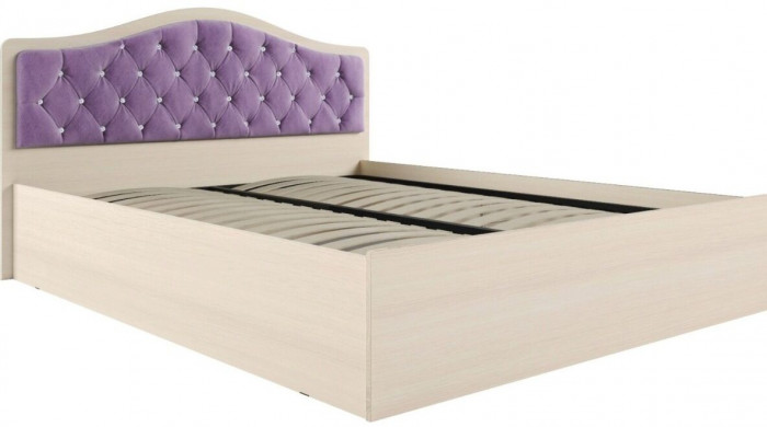 Кровать Дели дуб молочный + велюр сирень со стразами, ортопед 140