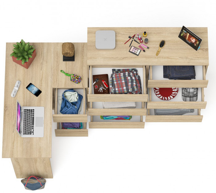 Мори компьютерный стол МС-16 правый + Комод МК1200.10, дуб сонома