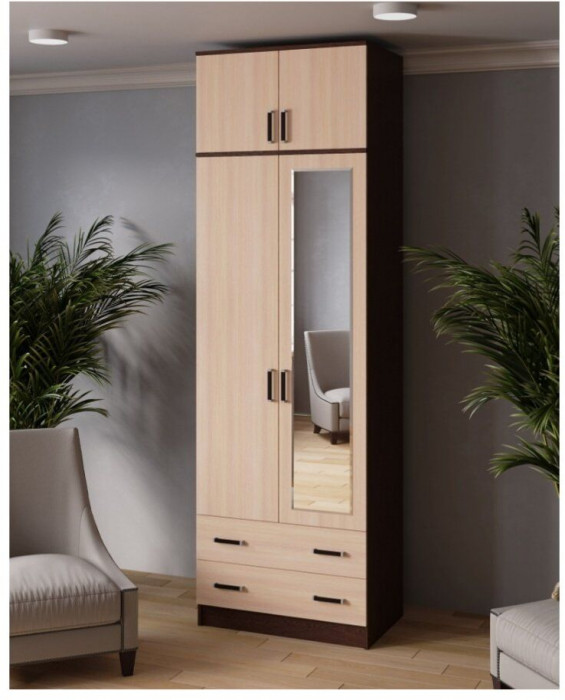 Шкаф комбинир-й Лагуна с антресолью и зеркалом 800 венге/дуб молочный