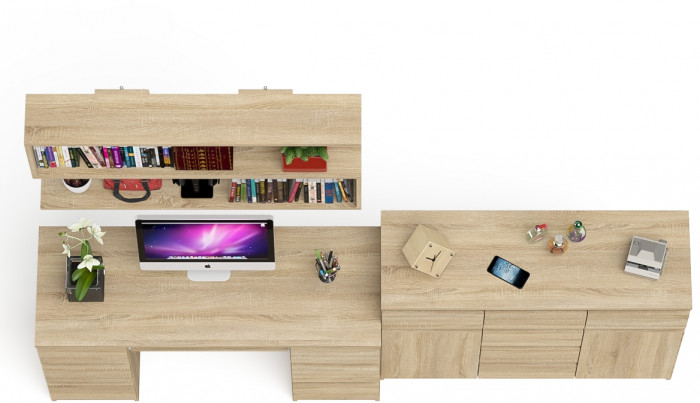 Мори компьютерный стол МС-2 + Комод МК1200.4 + Полка 1200, дуб сонома