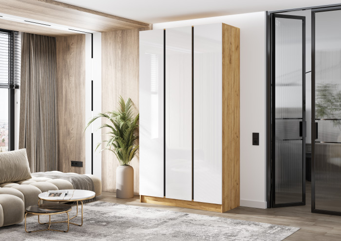 Келвин Шкаф 3-х створчатый (1200) (Белый Глянец, Дуб Крафт)