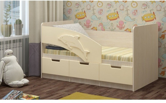 Детская кровать Дельфин-6 МДФ, 80х160, ваниль