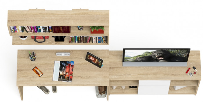 Мори письменный стол МСП1200.1 + Тумба МТВ1204.1 + Полка 1200, дуб сонома/белый