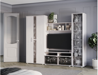 Гостиная модульная Флоренция, Ясень белый. Комплект 3