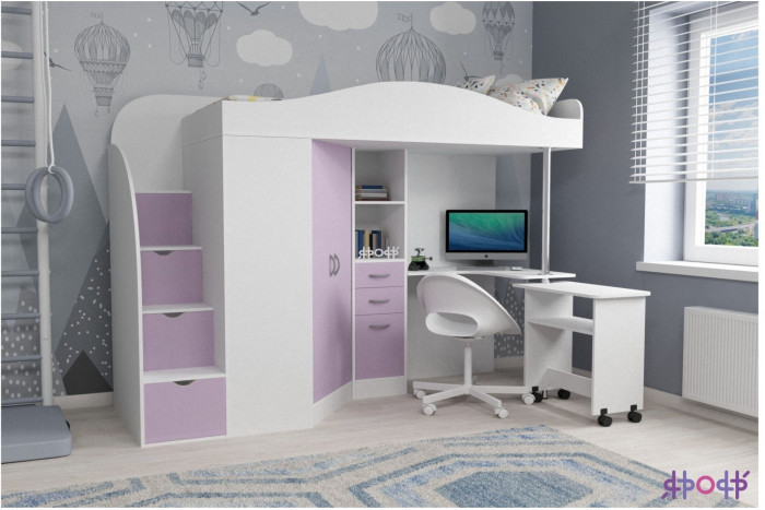 Кровать-чердак Юниор 4 (Белое дерево/Белое дерево)