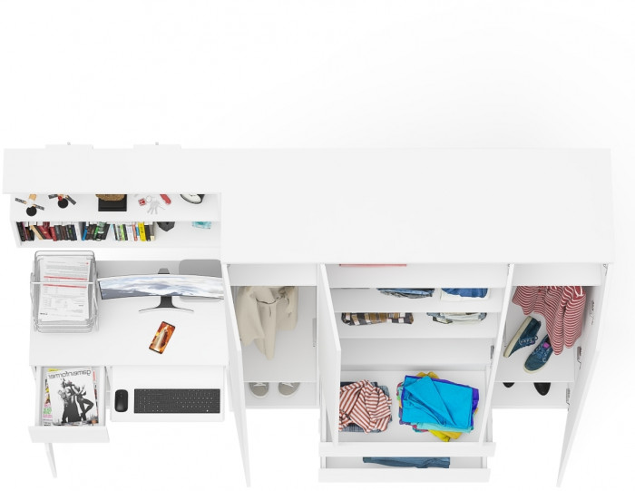 Мори Стол компьютерный МС-1 левый + Шкаф МШ1600.1 + Полка 900, цвет белый, ШхГхВ 250,4х50,4х209,6 см., НЕ универсальная сборка