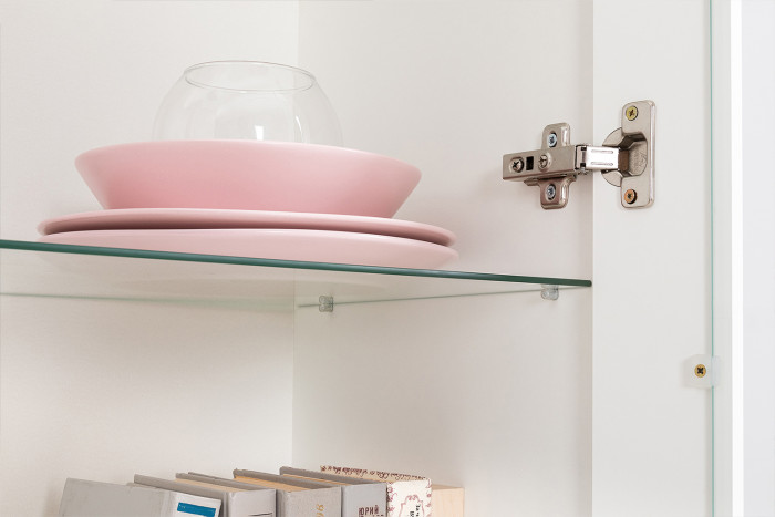 Валенсия Гостиная № 070, цвет ЛДСП белый шагрень/МДФ белый шагрень, ШхГхВ 327,2х38,3х225,2 см., ниша для ТВ 133х38х117 см., универсальная сборка