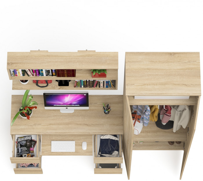 Мори компьютерный стол МС-2 + Шкаф МШ800.1 + Полка 1200, дуб сонома