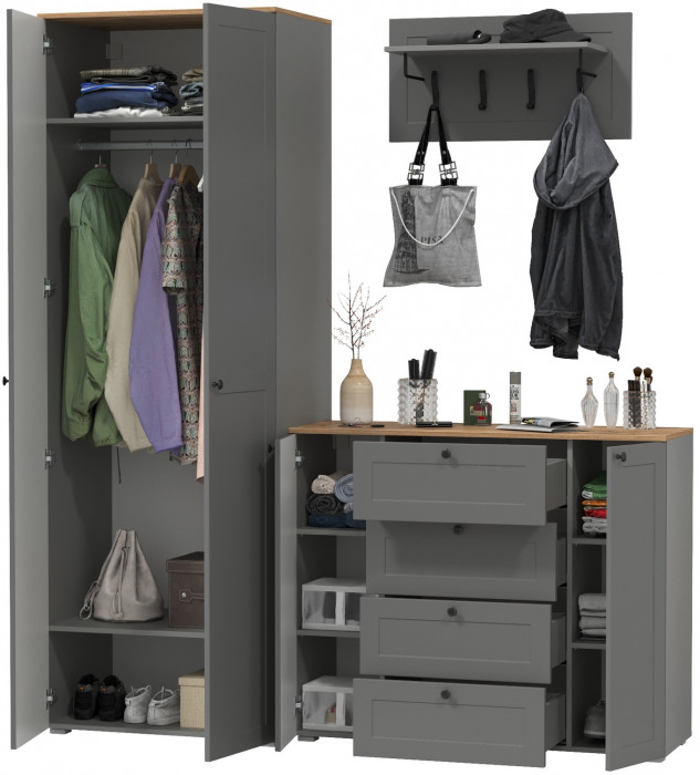 Остин Прихожая 15, серый графит/дуб крафт золотой