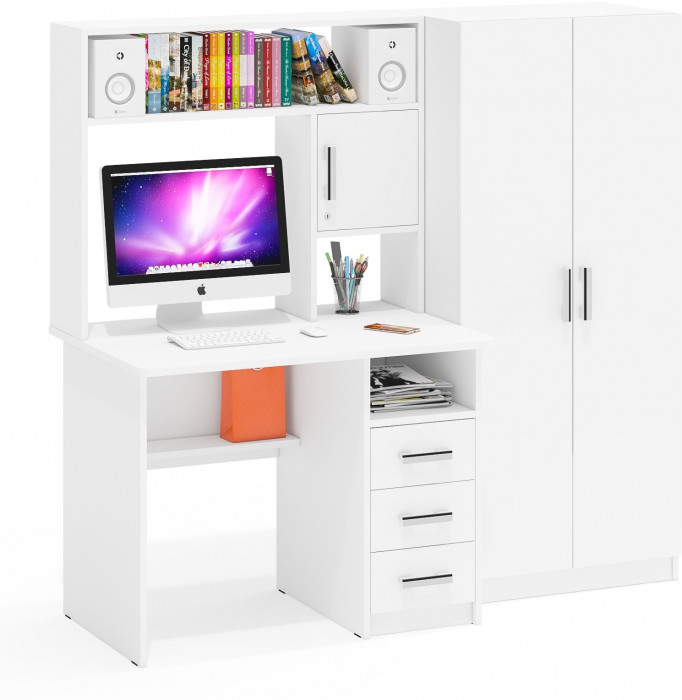 компьютерный стол С-МД-СК9+Шкаф С-МД-СК9Ш, белый шагрень