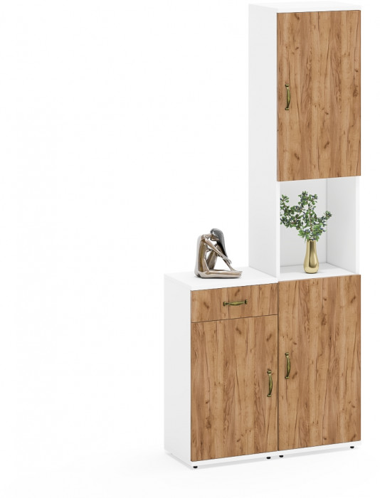 Лидер-8 Пенал + Тумба МД 3.15, белый шагрень/крафт золото