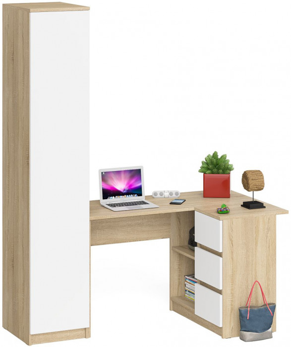Мори компьютерный стол МС-16 правый + Пенал МШ400.1, дуб сонома/белый