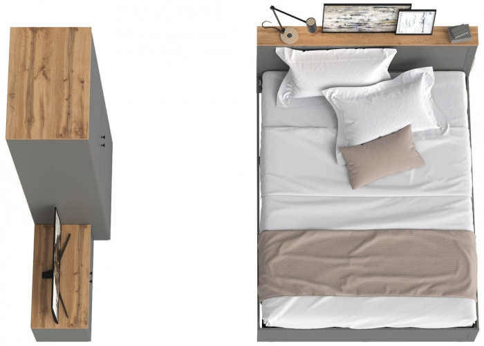 Остин 11.53 Кровать + ортопед + 13.224 Шкаф + 13.257 Тумба, серый графит/дуб крафт золотой