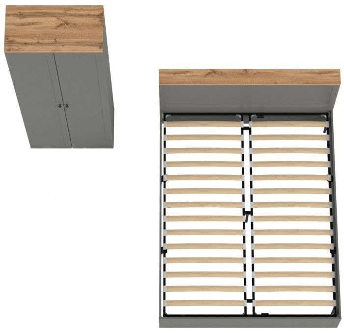 Остин 11.53 Кровать + ортопед + 16.307 Шкаф, серый графит/дуб крафт золотой