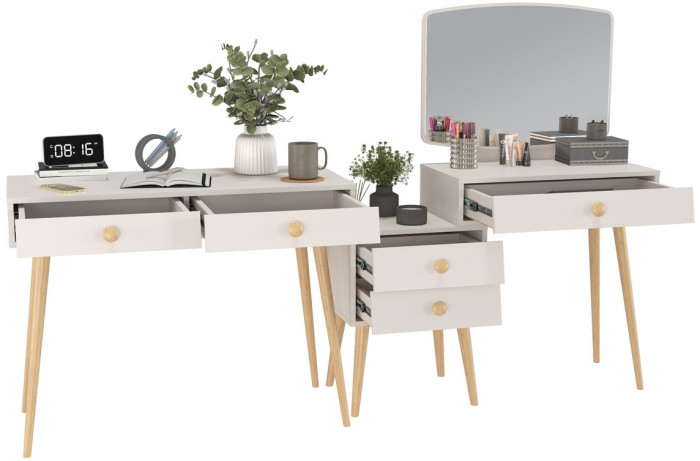 Афина Спальня Стол + Трюмо, кашемир серый