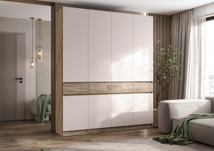 Роджинамиф Шкаф 4-х створчатый, Крафт серый/Кашемир