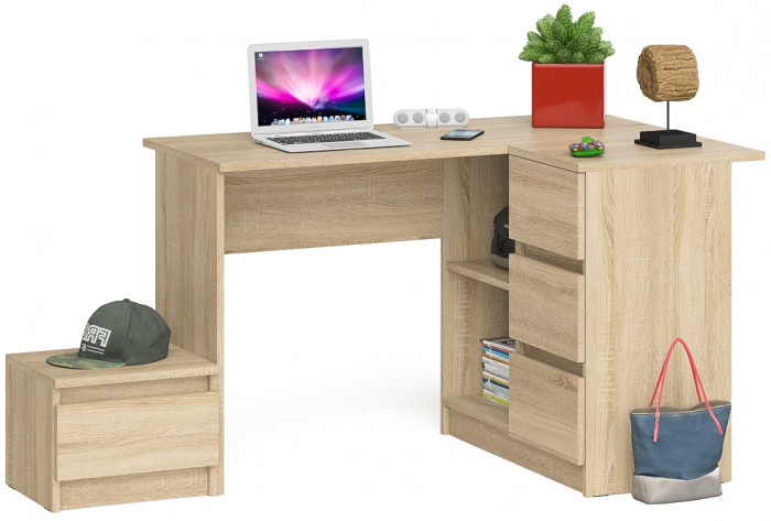 Мори компьютерный стол МС-16 правый + Тумба ТМП400.1, дуб сонома