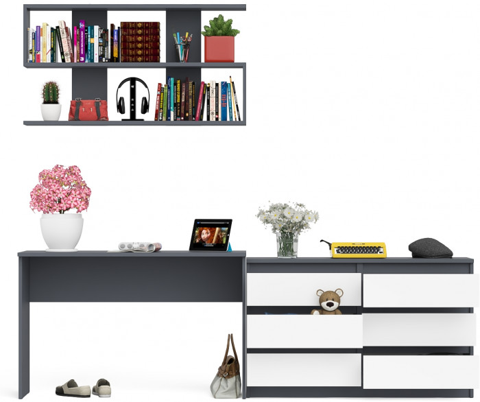 Мори письменный стол МСП1200.1 + Комод МК1200.6 + Полка 1200, графит/белый