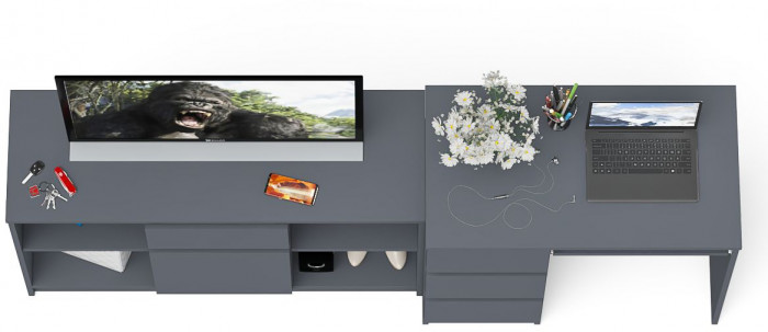 Мори Стол компьютерный МС-6 левый + Тумба МТВ1204.1, цвет графит, ШхГхВ 210,4х50х76,6 см., выдвижные ящики слева, НЕ универсальная сборка