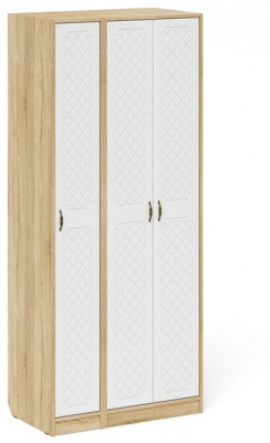 Прихожая П-6-500 Шкаф + Пенал, дуб сонома/фасады МДФ белое дерево фрезеровка ромб