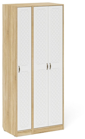 Прихожая П-6-500 Шкаф + Пенал, дуб сонома/фасады МДФ белое дерево фрезеровка ромб