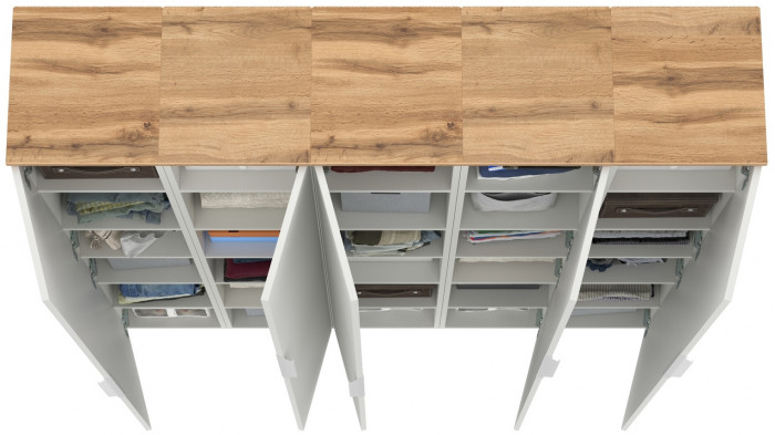 Октава Набор шкафов 46, цвет белый шагрень/дуб крафт золотой/фасады МДФ белый шагрень, ШхГхВ 161х35,3х197,6 см., универсальная сборка