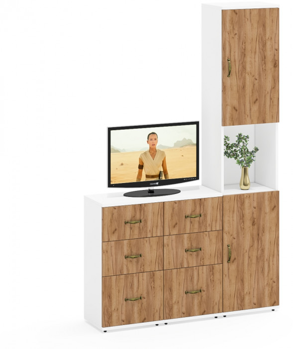 Лидер-8 Пенал + Тумба МД 3.16 + Тумба МД 3.16, белый шагрень/крафт золото