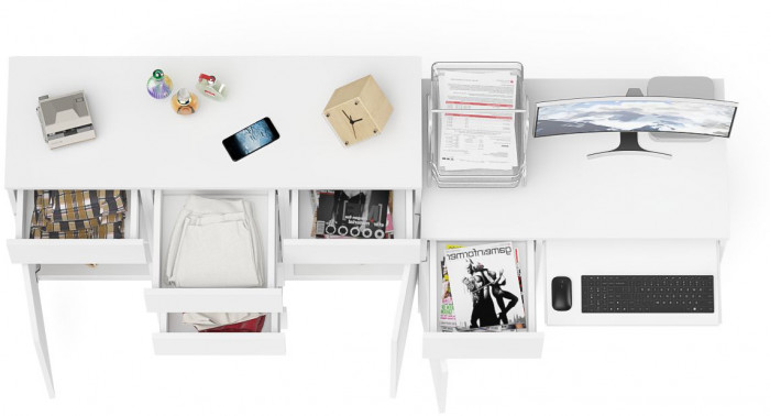 Мори компьютерный стол МС-1 левый + Комод МК1200.4, белый