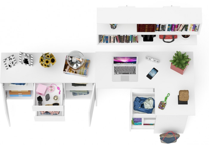 Мори компьютерный стол МС-16 правый + Комод МК1200.3 + Полка 1200, белый