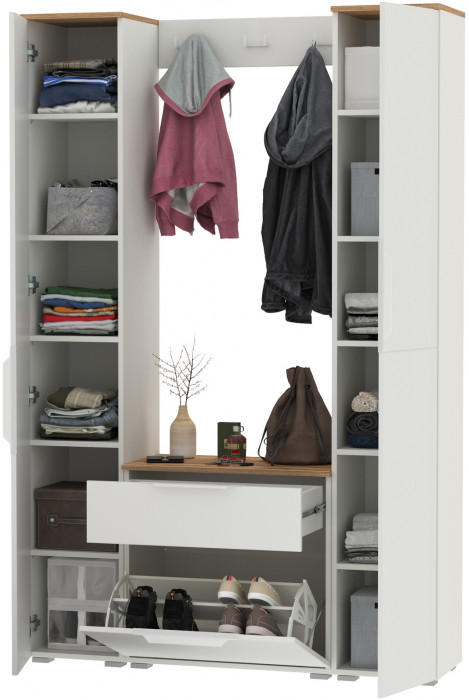 Октава Прихожая 19, белый шагрень/дуб крафт золотой/фасады МДФ белый шагрень