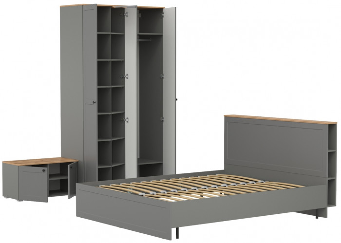 Остин 11.53 Кровать + ортопед + 13.336.03 Шкаф для одежды + 13.257 Тумба, серый графит/дуб крафт золотой