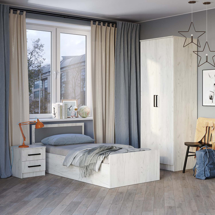 "Фиеста" кровать 0,9м LIGHT (1050х750х2032) дуб крафт белый