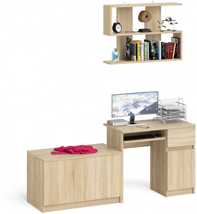 Мори компьютерный стол МС-1 правый + Тумба МА900.1 + Полка 900, дуб сонома