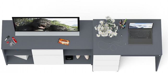 Мори Стол компьютерный МС-6 левый + Тумба МТВ1204.1, цвет графит/белый, ШхГхВ 210,4х50х76,6 см., выдвижные ящики слева, НЕ универсальная сборка