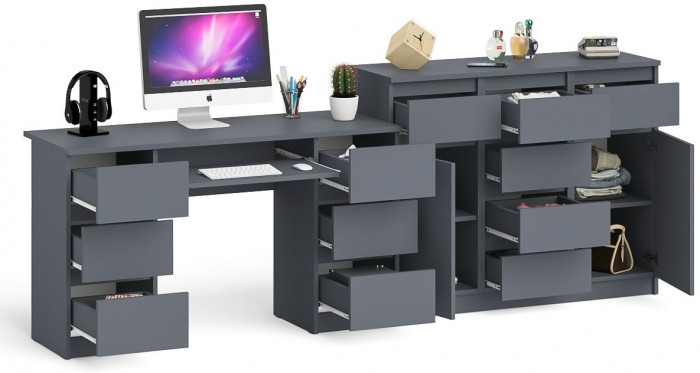 Мори компьютерный стол МС-2 + Комод МК1200.4, графит