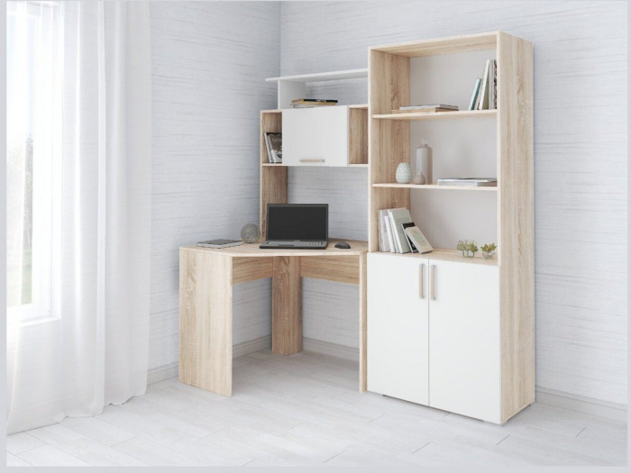 Компьютерный стол Квартет-12+стеллаж  дуб сонома/белый