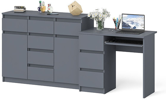 Мори компьютерный стол МС-6 левый + Комод МК1200.4, графит