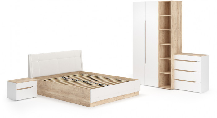 Муссон Спальня № 04, белый/дуб эндгрейн элегантный/искусственная кожа белая