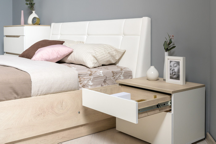 Муссон Спальня № 04, белый/дуб эндгрейн элегантный/искусственная кожа белая