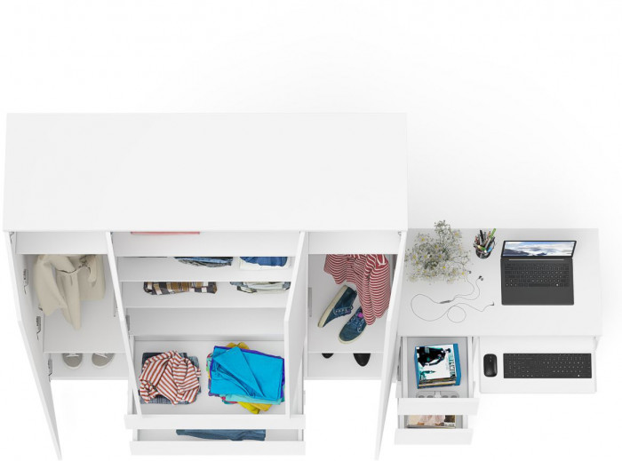 Мори Стол компьютерный МС-6 левый + Шкаф МШ1600.1, цвет белый, ШхГхВ 250,4х50,4х209,6 см., выдвижные ящики слева, НЕ универсальная сборка
