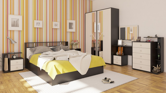 Камелия Кровать 1600 + две тумбы, венге/дуб лоредо